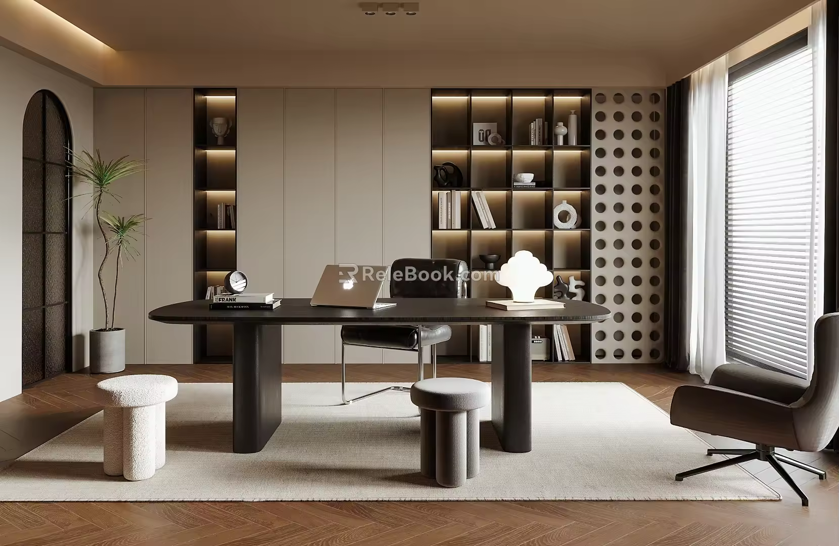 Modern Study Desk Bookcase Stool Single Chair 3d model