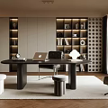 Modern Study Desk Bookcase Stool Single Chair 3d model