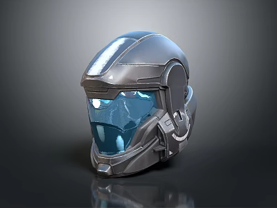 Futuristic Sci Fi Helmet With Metallic Finish And Blue Visor Design 3d model