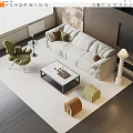 Modern Living Room Light Gray Sofa White Coffee Table Green Armchair Decorative Pillows