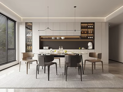 Modern Restaurant Interior Design With Dining Table Chairs Cabinets And Blinds 3d model