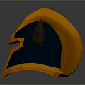 3D Model Warrior Helmet Featuring Orange Blue Horned Design And Yellow Accent