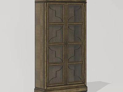 Vertical Wooden Bookcase Interior Design With Glass Doors And Classic Decorative Panels 3d model