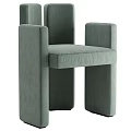 Modern Minimalist Accent Chair With Green Navy Blue Plush Upholstery And Wide Armrests