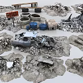 Junkyard Scene With Abandoned Cars Barrels Debris And Discarded Furniture