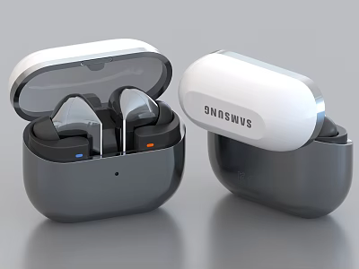Samsung Wireless Earbuds Sleek White Black Design With Open And Closed Charging Case 3d model