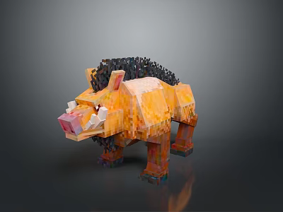 Pixel Art 3D Model of Orange Boar Like Creature With Black Mane 3d model