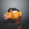 Pixel Art 3D Model of Orange Boar Like Creature With Black Mane