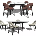 Modern Dining Table Set With Black Frame Marble Tabletop And Upholstered Pink White Chairs 3d model