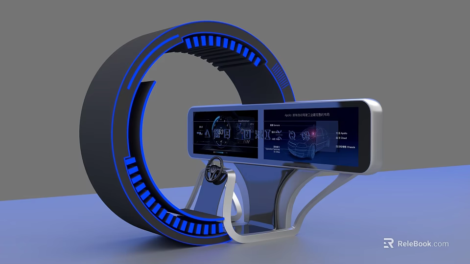 Futuristic Tech Device With Circular Blue Light Ring And Multi Screen 3d model 