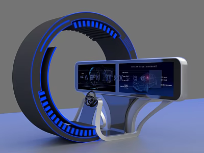 Futuristic Tech Device With Circular Blue Light Ring And Multi Screen 3d model