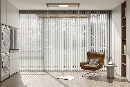 Modern Balcony Laundry Cabinet Venetian Blinds Drying Rack Leisure Chair 3d model