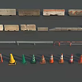 Road Construction Traffic Components With Various Barrier Blocks Guardrails And Colored Traffic Cones 3d model