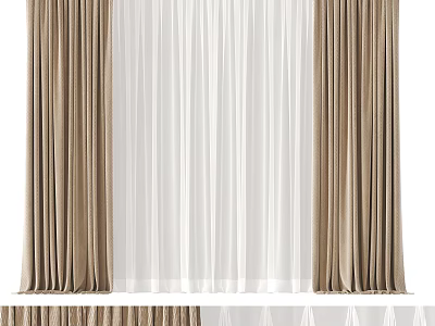 Elegant Beige Curtains With White Sheer Panels For Modern Home Windows 3d model