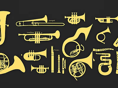Musical instrument silhouette brass instrument saxophone woodwind instrument flute oboe music retro 3d model