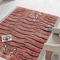 Red Square Rug With Black Stripes And Tiger Motifs For Living Room Decor