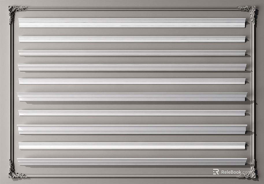 Elegant Gypsum Cornice Molding Strips with Parallel Lines and Decorative Ornate Edge Design 3d model 