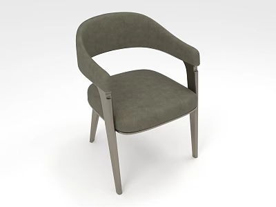 Modern Gray Upholstered Armchair with Curved Arms and Wooden Legs 3d model
