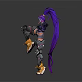 Futuristic Female Character With Purple Long Hair Mechanical Armor And Dynamic Pose