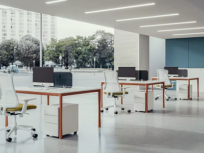 Modern Public Office Space With Desks Computers Ergonomic Chairs Large Windows And Natural Light 3d model