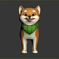 Cute Orange Shiba Inu Dog With Green Plaid Scarf Standing In 3D Rendered Scene