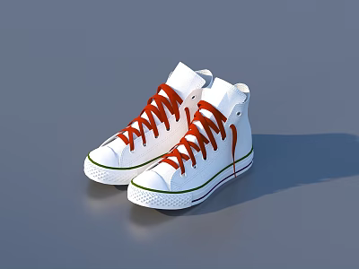 White High Top Canvas Shoes With Red Laces And Green Sole Trim 3d model