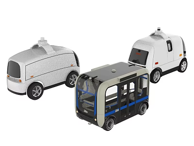 Modern Autonomous Delivery Vans And Electric Shuttle With Transparent Windows And Roof Equipment 3d model