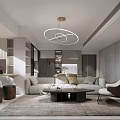 Modern Living Dining Room Interior With Sofa Dining Table Chairs And Pendant Lighting