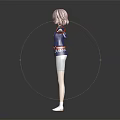 3D Anime Character Creature with Pink Hair and Blue White Outfit Standing Open Arms