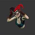 Cartoon Character With Red Black Hat Green Gloves Purple Vest Green Top Glasses And Tattoo