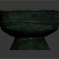Ancient Bronze Bowl With Pedestal Base And Green Patina Surface