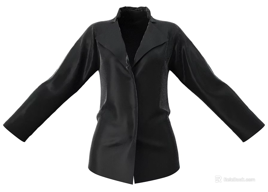 Chic Black Long Sleeve Coat With Lapel And Sleek Design 3d model 
