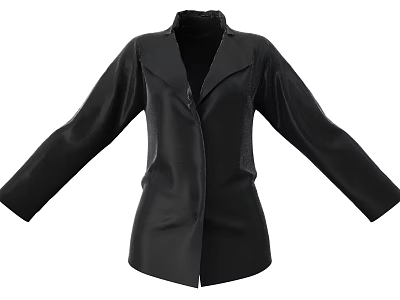 Chic Black Long Sleeve Coat With Lapel And Sleek Design 3d model