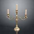 Brass Candelabra Classic Design With Three Arms Decorative Base And White Candles