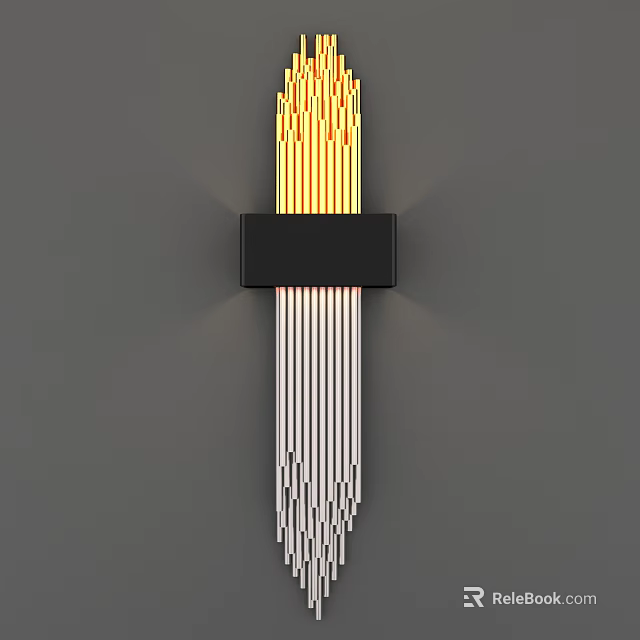 Modern Wall Lamp With Yellow And White Lines And Black Square Base 3d model 