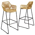 Rattan Bar Stools With Black Metal Frame And High Back Design