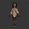 3D Cartoon Character With Brown Hair Blue Eyes Wearing Light Pink Cape And Brown Bag