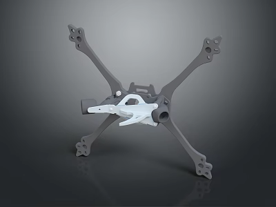 Gray Drone Frame Structure With Four Extended Arms And Mounting Holes Design 3d model