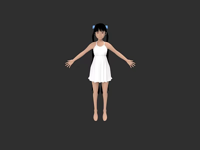 Game and Movie Character With Black Hair White Dress Arms Outstretched Standing Pose 3d model