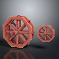 Red Wooden Structured Octagonal Wheels In Two Different Sizes Decorative Models