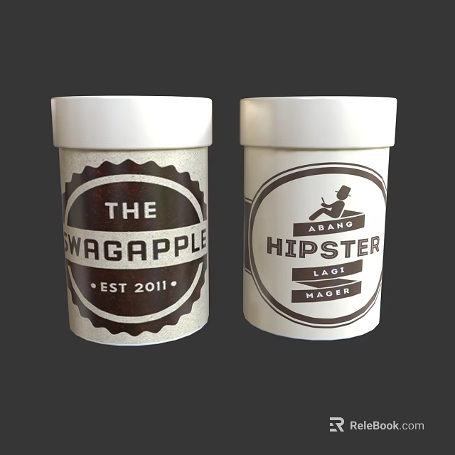 White Containers Featuring The Swagapple And King Hipster Logo Label Designs 3d model 