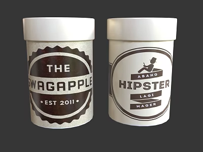 White Containers Featuring The Swagapple And King Hipster Logo Label Designs 3d model