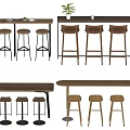 Stylish Bar Counter Designs With Wooden And Metal Stools And Green Plant