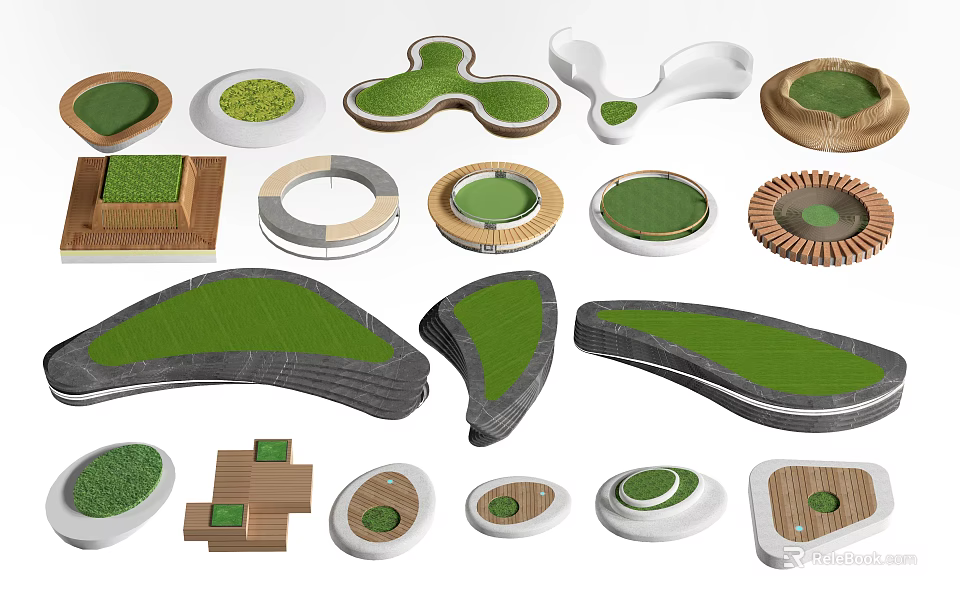 Various Modern Tree Pit Designs With Different Shapes And Materials For Landscaping 3d model