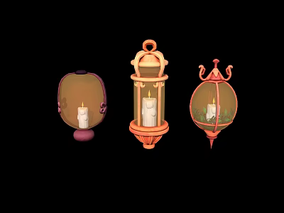 Decorative Candle Lanterns with Ornate Designs and Vintage Color Accents for Elegant Home Decor 3d model