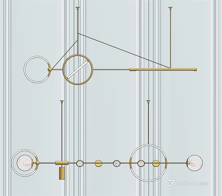 Modern Minimalist Luxury Chandelier With Geometric Linear Circular Shapes And Gold White Hues 3d model 