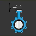 Blue Butterfly Valve With Manual Handle Actuator And Flange Components 3d model
