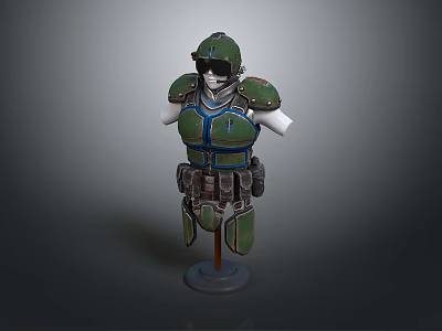 Sci Fi Character Combat Armor Featuring Green Blue Protective Gear Design 3d model