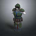 Sci Fi Character Combat Armor Featuring Green Blue Protective Gear Design