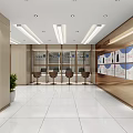 Modern Elegant Reception Area With Wooden Walls White Floor Tiles Glass Partitions And Display Wall